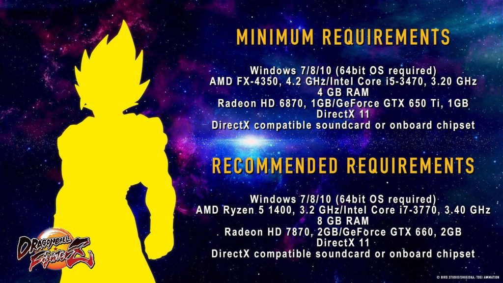 Configuration minimale et recommandée sur PC pour Dragon Ball FighterZ
